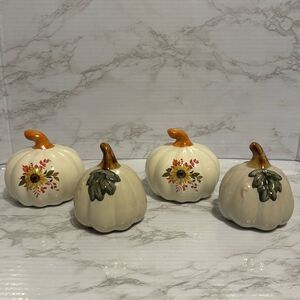Mini pumpkins ceramic decor figures with painted flowers fall Halloween decor